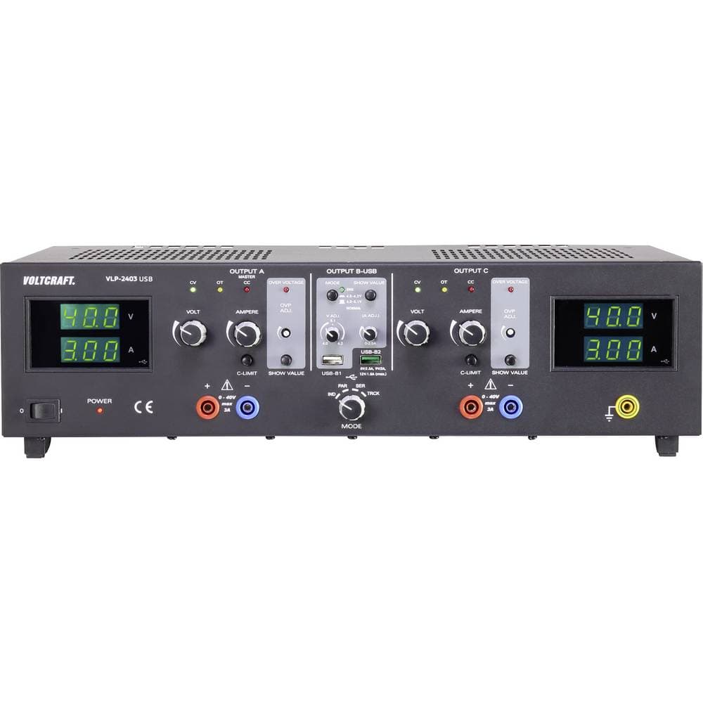 VOLTCRAFT VLP-2403 USB Laboratoriestrømforsyning, indstillelig 0 - 40 V 0.01 - 3 A 273 W OVP Antal udgange 4 x