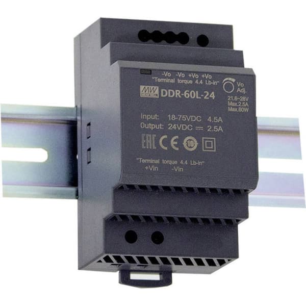 MW Mean Well DDR-60G-5 DIN-skena DC/DC-omvandlare 5 V/DC 10.8 A 54 W Antal utgångar:1 x Innehåll 1 st