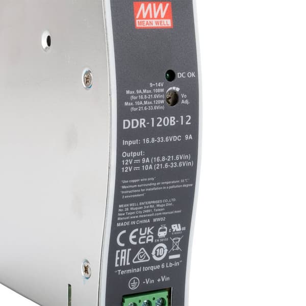 Mean Well DDR-120B-12 DIN-skena DC/DC-omvandlare 12 V/DC 10 A 120 W Antal utgångar:1 x Innehåll 1 st