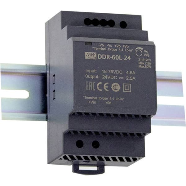 MW Mean Well DDR-60G-12 DIN-skena DC/DC-omvandlare 12 V/DC 5 A 60 W Antal utgångar:1 x Innehåll 1 st