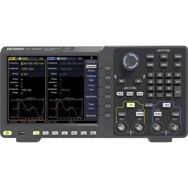 VOLTCRAFT FG-30802T Funktionsgenerator nätdriven 1 µHz - 80 MHz 2 kanaler Arbiträr, Brus (value.1376413), Puls, Fyrkant