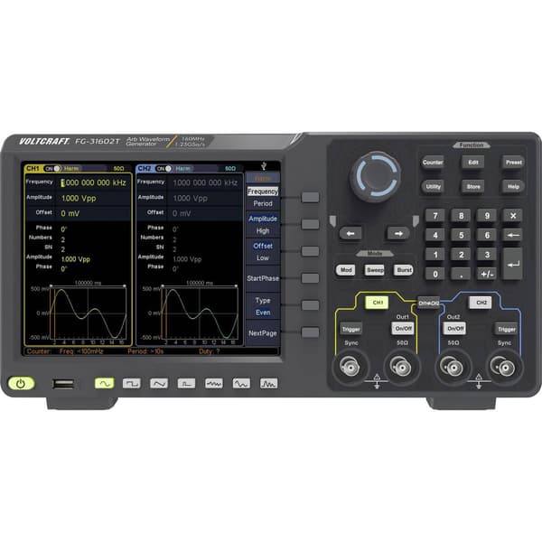VOLTCRAFT FG-31602T Funktionsgenerator nätdriven 1 µHz - 160 MHz 2 kanaler Arbiträr, Brus (value.1376413), Puls, Fyrkan