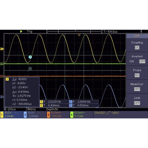VOLTCRAFT DSO-2104 Digitalt oscilloskop 100 MHz 4 kanaler 1 GSa/s 80 kpts 8 Bit Digital lagring (DSO) 1 st