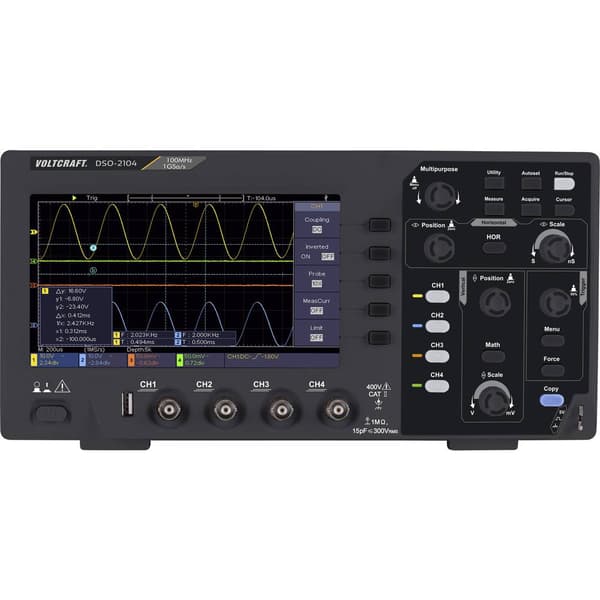 VOLTCRAFT DSO-2104 Digitalt oscilloskop 100 MHz 4 kanaler 1 GSa/s 80 kpts 8 Bit Digital lagring (DSO) 1 st