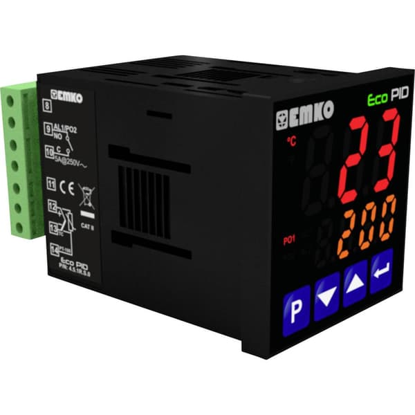 Emko ecoPID.4.5.1R.S.485 Termostat Pt100, J, K, R, S, T, L -199 till +999 °C Relä 5 A, SSR (L x B x H) 90 x 48 x 48 mm