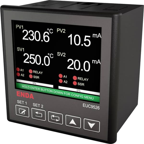 Enda EUC9526-230 PID Universell regulator B, E, J, K, L, N, R, S, T, U, Pt100, NTC Relä 2 A, SSR (B x H) 96 mm x 96 mm