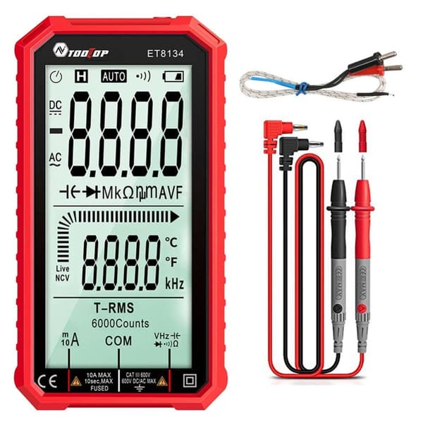 Digitalt multimeter med delt 4,7 tommer LCD. RØD