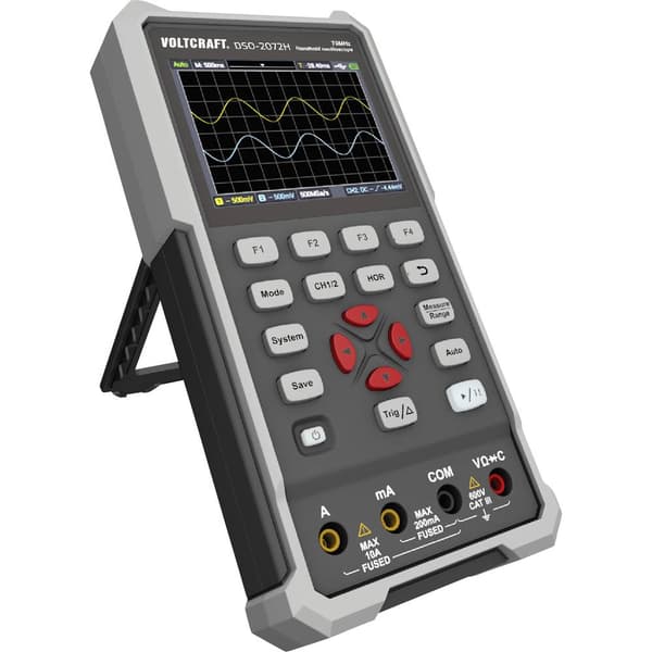 VOLTCRAFT DSO-2072H Handhållet oscilloskop 70 MHz 2 kanaler 250 MSa/s 8 kpts 8 Bit Handenhet, Funktionsgenerator, Multi