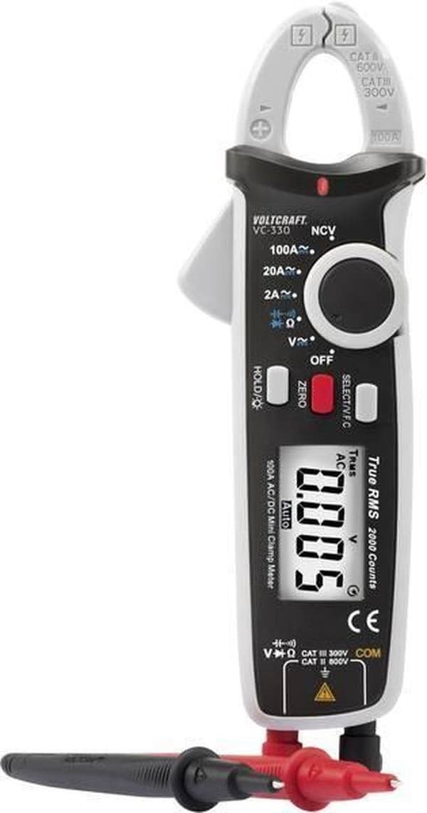 VOLTCRAFT VC-330 Clamp Meter Digital CAT II 600 V, CAT III 300 V Display (tæller): 2000