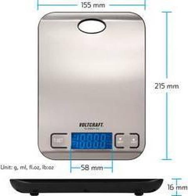 VOLTCRAFT TS-5000/1-Alu Bogstavvægt Vejeområde (maks.): 5 kg Opløsning: 1 g Batteridrevet rustfrit stål