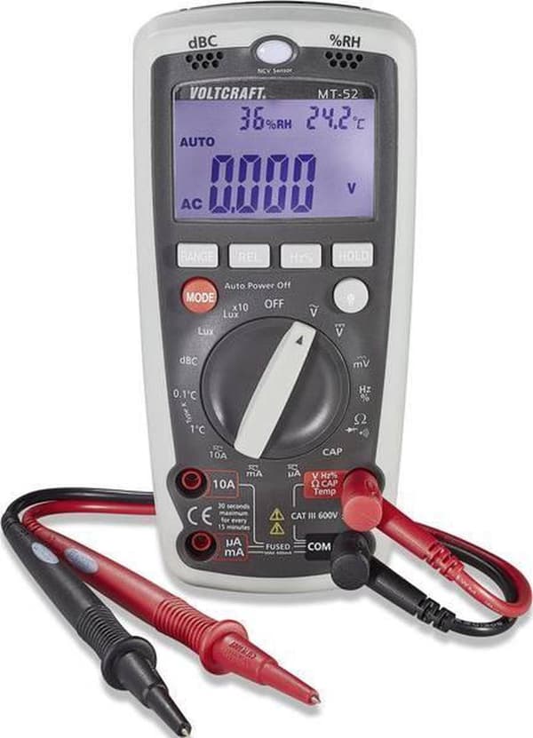 VOLTCRAFT MT-52 Yleismittari Digitaalinen ympäristömittaustoiminto CAT III 600 V Näyttö (määrät): 4000