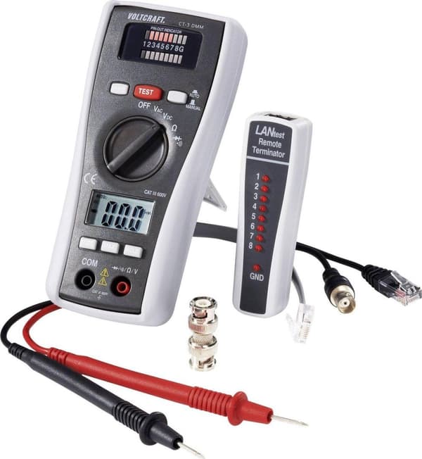 VOLTCRAFT CT-3 DMM kaapelitesteri sopii BNC:lle, RJ11:lle ja RJ45:lle