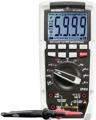 VOLTCRAFT VC-450 E digitalt håndholdt multimeter Beskyttet mod vandstråler (IP65) CAT III 1000 V, CAT IV 600 V Display (tæller):