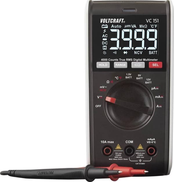 VOLTCRAFT VC151 Multimeter Digital CAT III 600 V-skærm (tæller): 4000