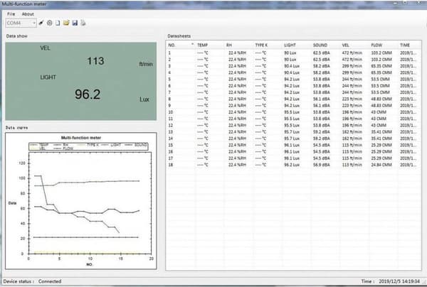 VOLTCRAFT UM5/1 200 Temperaturadapter -200 - 1372 °C Givartyp K Multifunktionell miljömätare 5-i-1