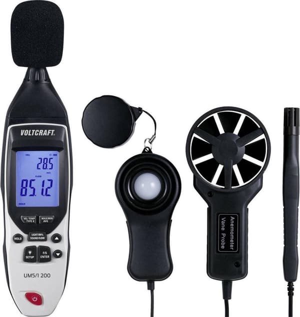 VOLTCRAFT UM5/1 200 Temperaturadapter -200 - 1372 °C Føler type K Multifunktionel miljømåler 5-i-1