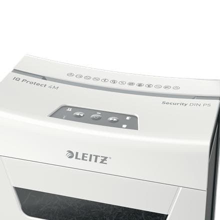Leitz IQ Protect Premium 4M Ultra Tyst pappersförstörare P-5 Micro för hemmet - Inmatning upp till 4 ark - Vit