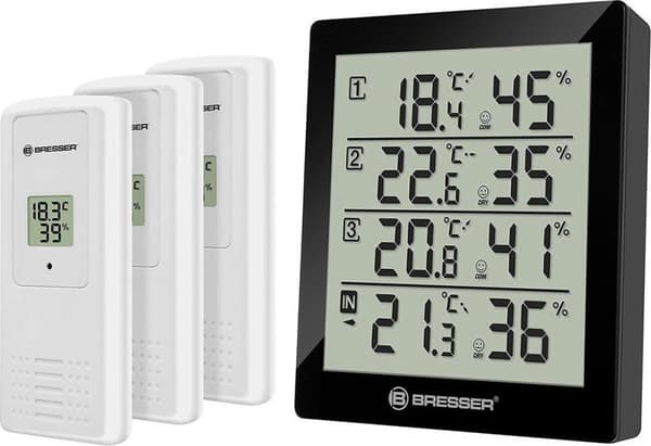 Bresser Temeo Termo- og Hygrometer Sort inkl. 3 sensorer til indendørs og udendørs