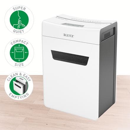 Leitz IQ Premium Protect 10X Ultra Quiet P-4 -silppuri P-4 koti-/kotityöpistesilppurit - syöttää jopa 10 arkkia - 18 litran lokero - valkoinen
