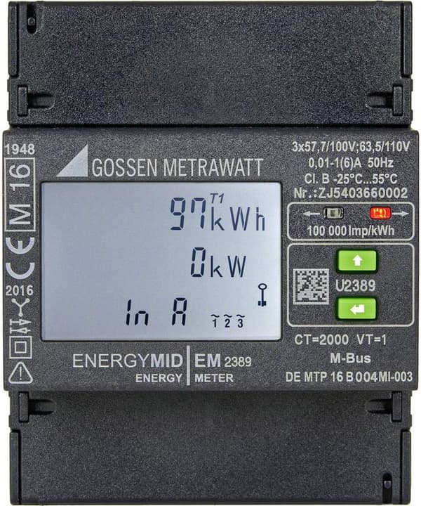 Gossen Metrawatt U2389-V025 kWh-mittari 3-vaihe S0-liitännällä Digitaalinen MID-yhteensopiva: Kyllä 1 kpl