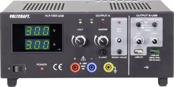 VOLTCRAFT VLP-1303 USB Lab strømforsyning, justerbar 0 - 30 V 0,01 - 3 A 123 W OVP Antal udgange 3 x