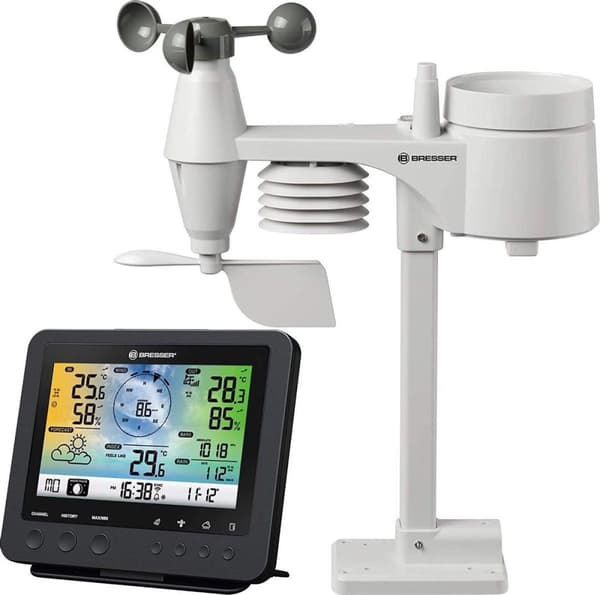 Bresser 5-i-1 vejrstation - inkl. Wifi - Barometer - - Digital - 1,5V blok - Ingen ophængningsmetode - Til indendørs og udendørs - Adapter / lysnet