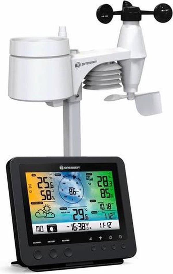 Bresser 5-i-1 vejrstation - inkl. Wifi - Barometer - - Digital - 1,5V blok - Ingen ophængningsmetode - Til indendørs og udendørs - Adapter / lysnet