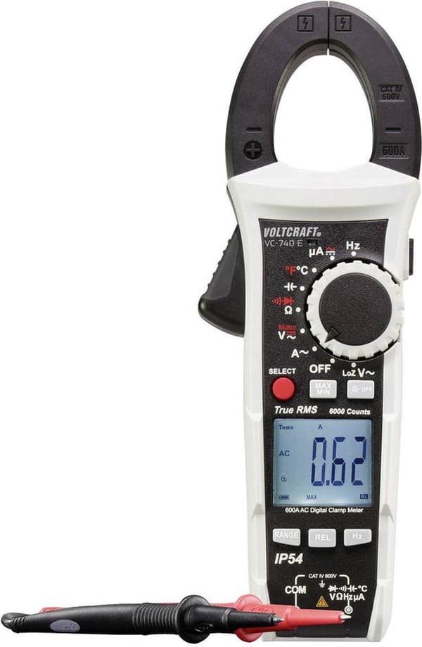 VOLTCRAFT VC-740 E Clamp Meter, Multimeter Digital Roiskesuojattu (IP54) CAT IV 600 V Näyttö (määrä): 6000