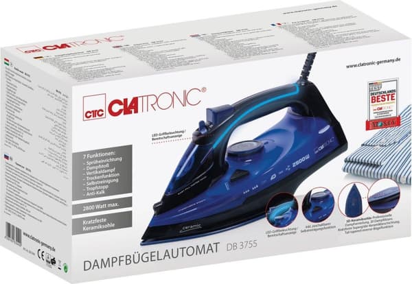 Clatronic DB 3755 - höyrysilitysrauta - 2800 wattia - keraaminen pohja