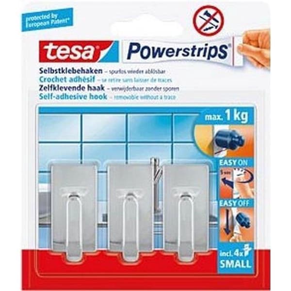 Tesa Powerstrips Hooks Classic Small - Krom - 3 stk