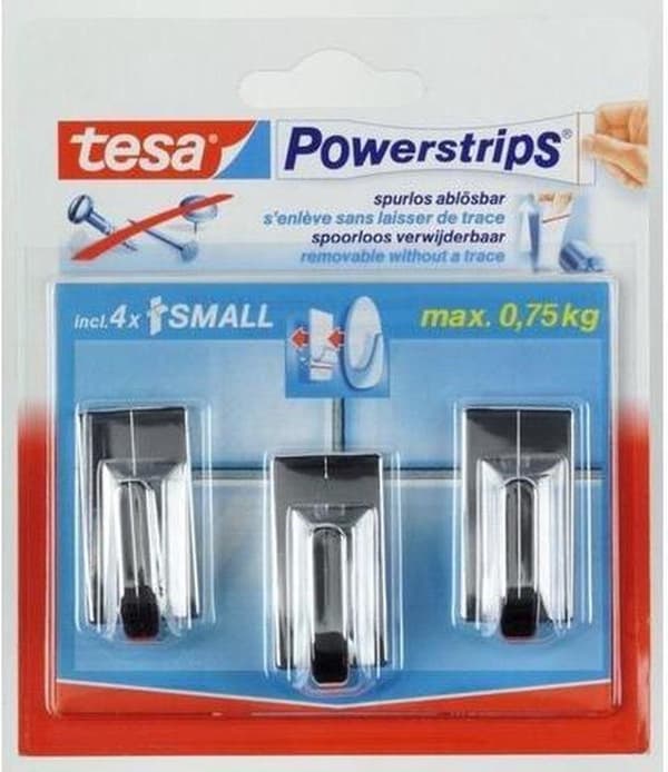 Tesa Powerstrips Hooks Classic Small - Krom - 3 stk