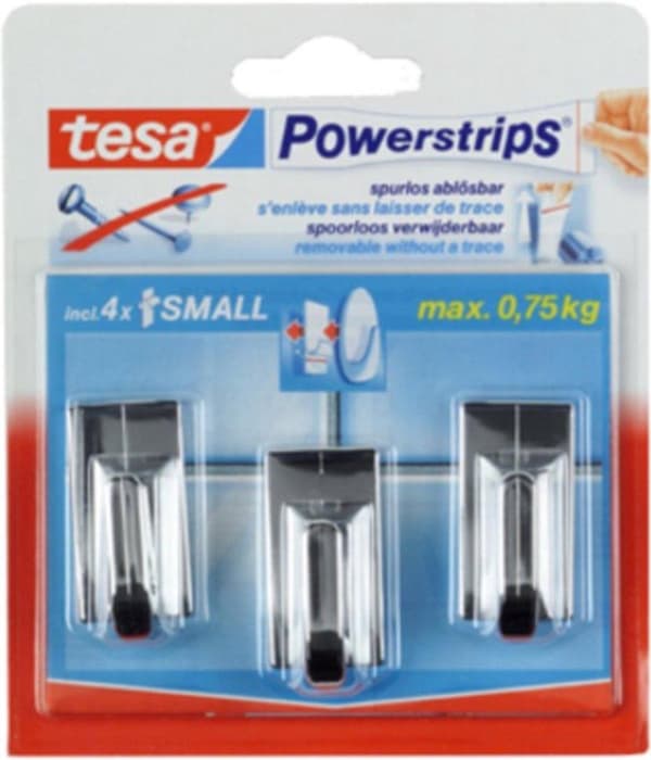 Tesa Powerstrips Hooks Classic Small - Krom - 3 stk