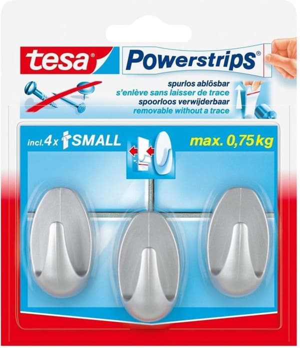 Tesa Powerstrips Kroge Oval Small - Mat Krom - 3 stk