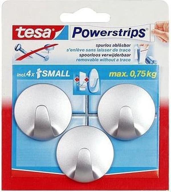 Tesa Powerstrips Kroge Rund Lille - Krom - 3 stk