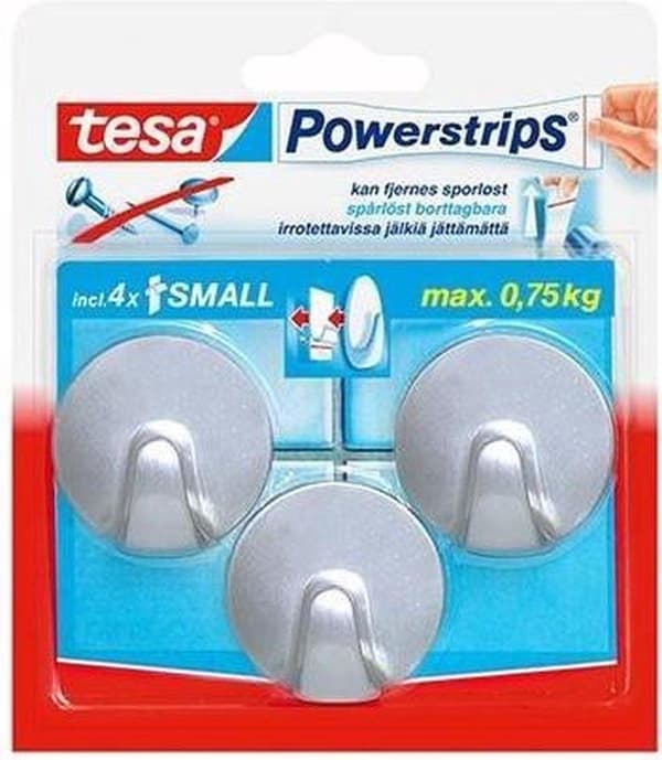 Tesa Powerstrips Kroge Rund Lille - Krom - 3 stk