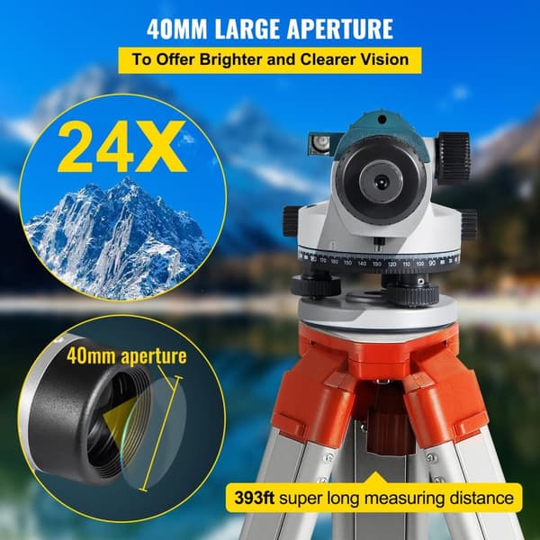 Automatisk Optisk Niveau 24X & 26X - 40mm Blænde, Magnetisk Dæmpet Kompensator, IP54 Vandtæt Beskyttelse
