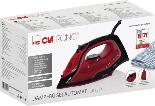 Clatronic DB 3752 Dampstrygejern Sort, Rød 2200 W (263941)
