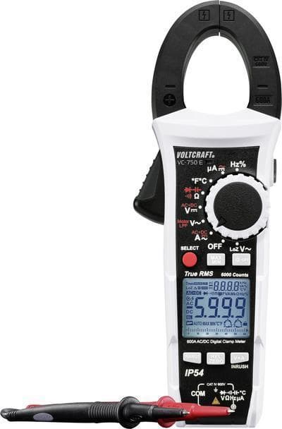 VOLTCRAFT-virtapuristin, käsikäyttöinen yleismittari kalibroitu (ISO) digitaalinen roisketiivis (IP54) CAT IV 600 V näyttö (määrä): 6000 (VC-12720305)