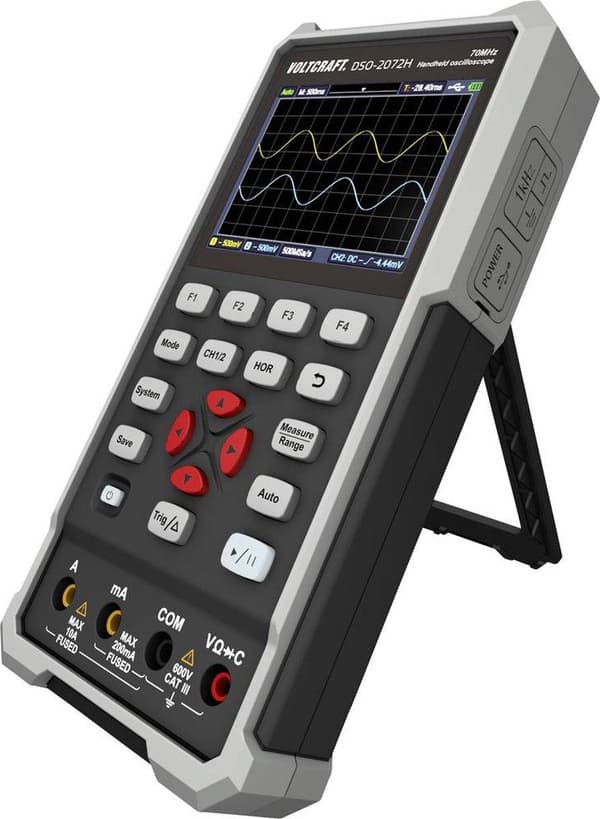 VOLTCRAFT DSO-2072H Kädessä pidettävä oskilloskooppi (ScopeMeter) 70 MHz 2-kanavainen 250 MSa/s 8 kpts 8 Bit Handheld 1 kpl