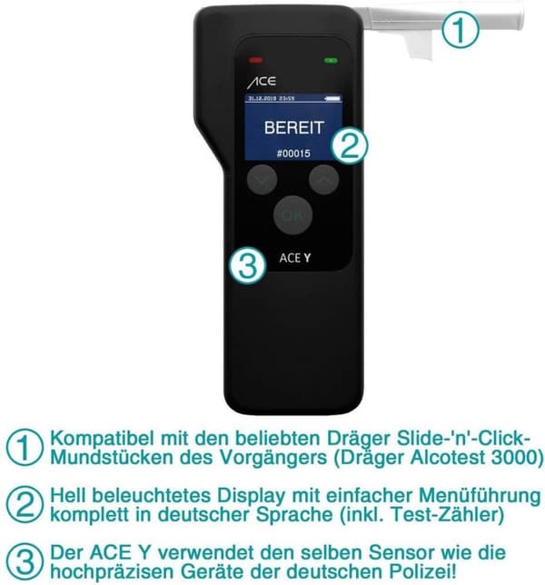 ACE Y Alkoholtestare Svart 0 till 5 ‰ Inkl. visa