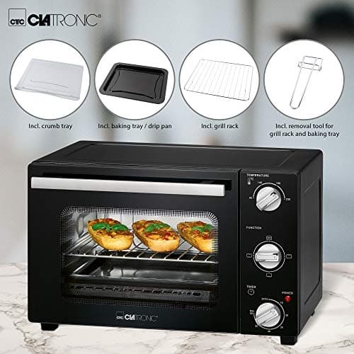 Clatronic® miniovn | 20 liters bageplads | Lille ovn med over- og undervarme | Miniovn op til 230°C | Ovn til pizza, rundstykker og meget mere 60 min