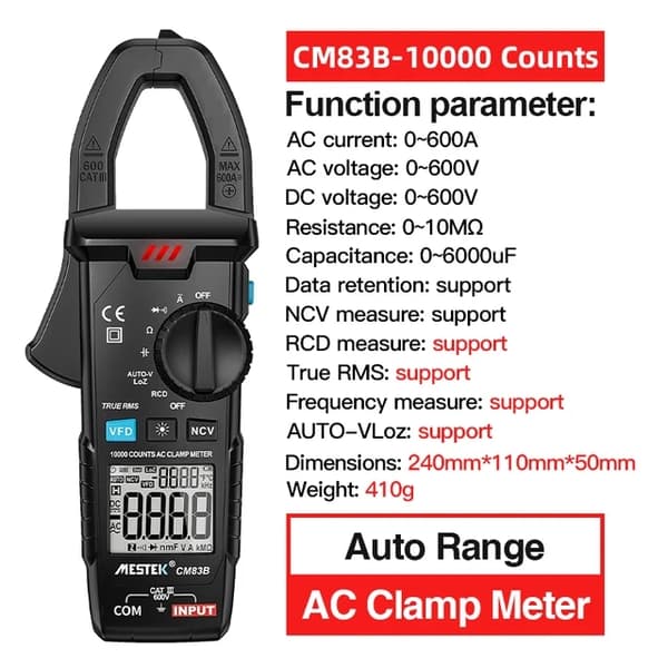Digital klemmemåler, automatisk område, True RMS, CM83A