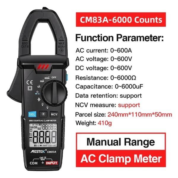 Digital klemmemåler, automatisk område, True RMS, CM83A
