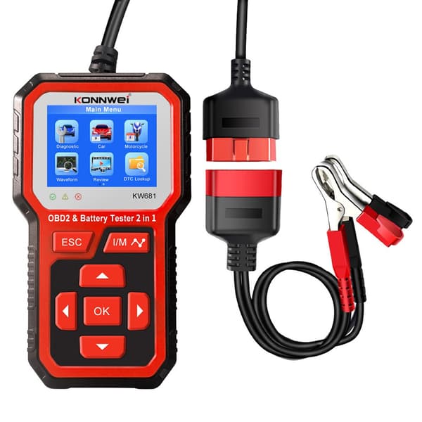 Konnwei KW681 diagnostisk måler, OBD2 scanner, batteri tester