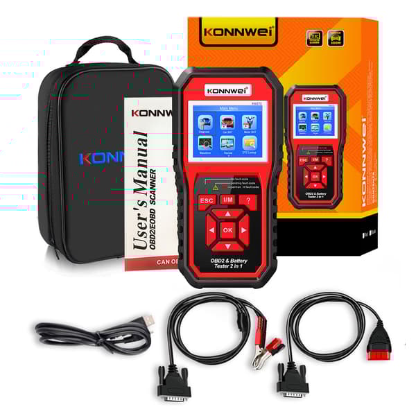 Konnwei KW870 diagnostiikkamittari, OBD2 skanneri, akkutesteri