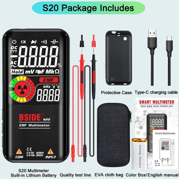 Digital Multimeter, Smart Funktionalitet, USB Opladning, S20 EMF Multimeter