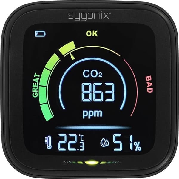 Sygonix Termo- och hygrometer med CO2-indikation Svart