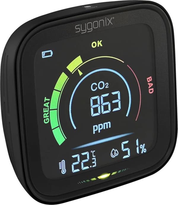 Sygonix Termo- och hygrometer med CO2-indikation Svart