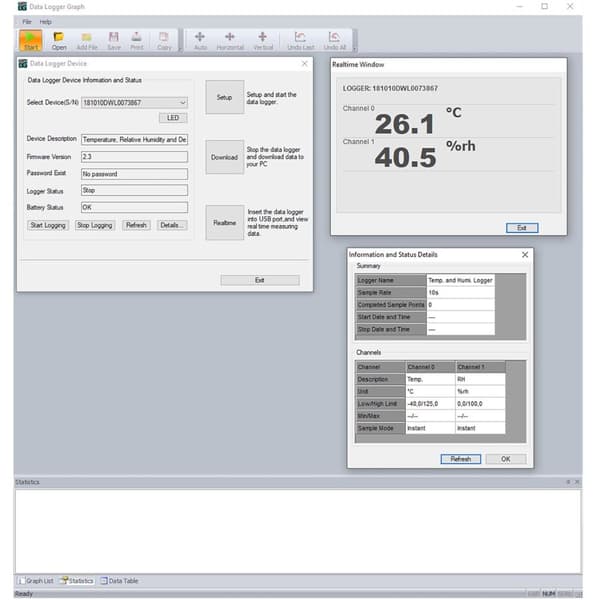 Ekstern USB temperatur- og fugtighedsoptager, område -40 til 125C