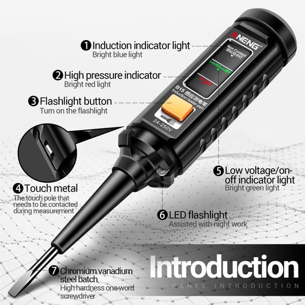 Spänningsdetektor volt meter voltmätare Ficklampa AC DC